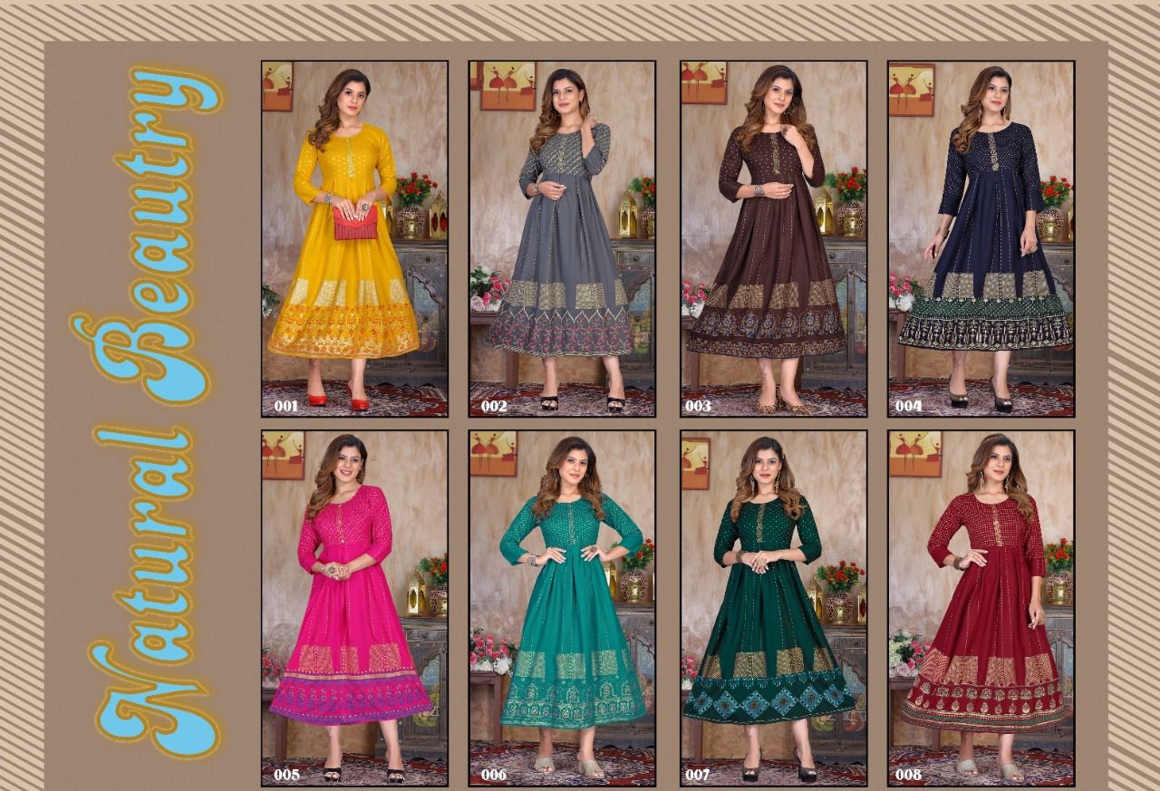Golden Natural Beauty 1 New Fancy Wear rayon Designer Kurti Collection